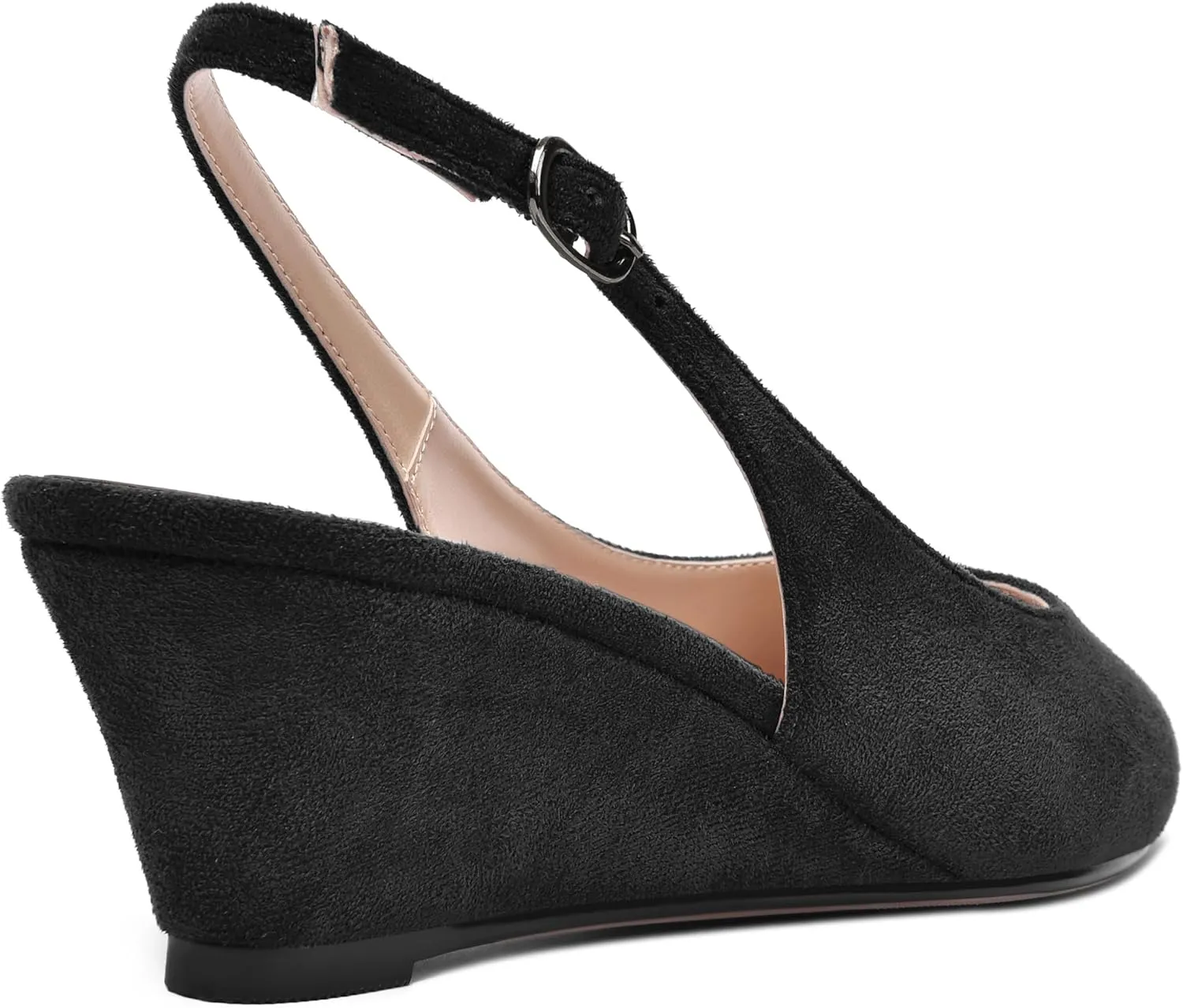 ROSERWISH Womens Casual Dating Buckle Stylish Peep Toe Suede Slingback Wedge Low Heel Pumps Shoes 2 Inch