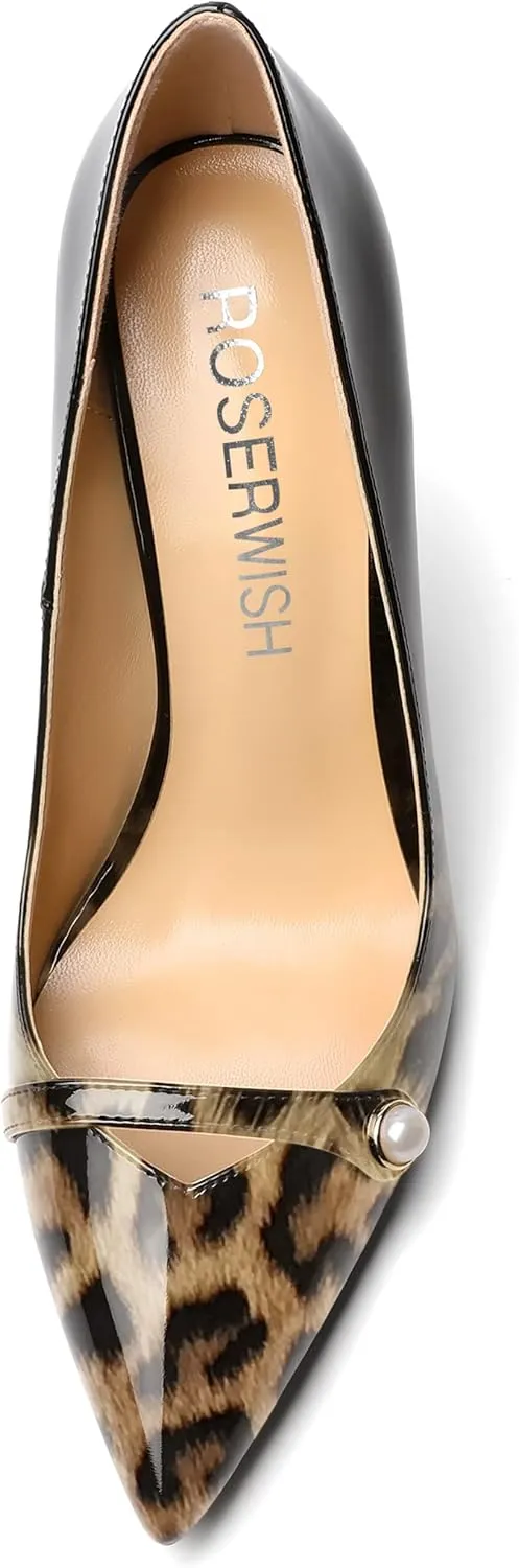 ROSERWISH Womens Night Club Slip On Sexy Pointed Toe Party Patent Stiletto High Heel Pumps Dress Shoes 4 Inch