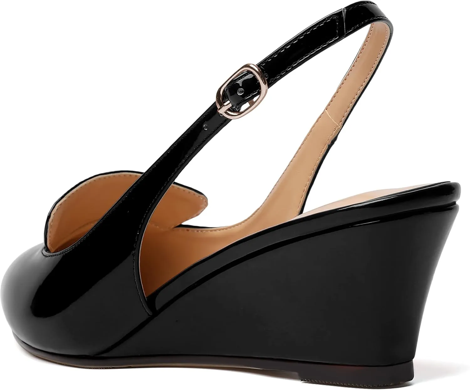 ROSERWISH Womens Pointed Toe Slingback Patent Party Office Buckle Dress Wedge Low Heel Pumps Shoes 2 Inch