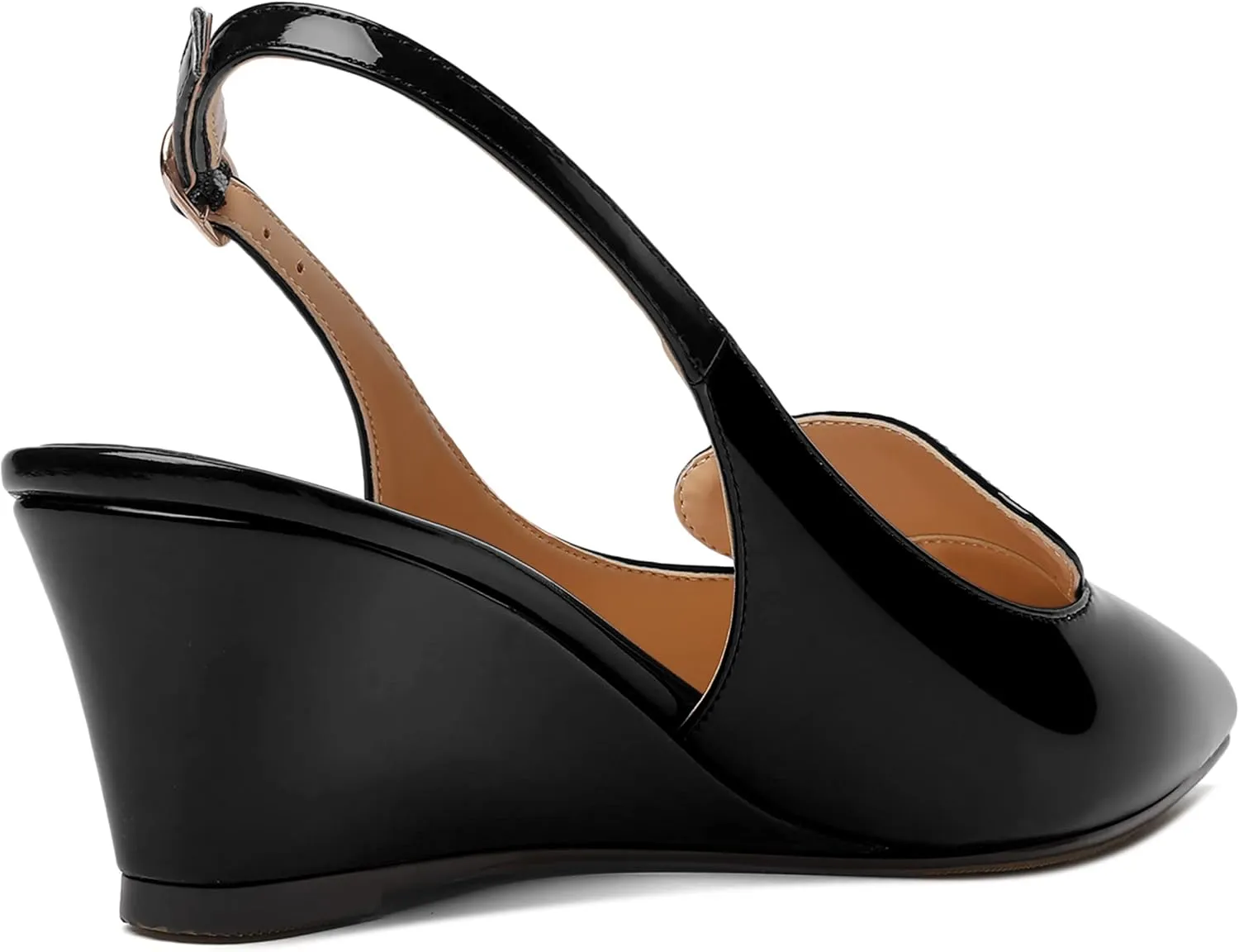 ROSERWISH Womens Pointed Toe Slingback Patent Party Office Buckle Dress Wedge Low Heel Pumps Shoes 2 Inch