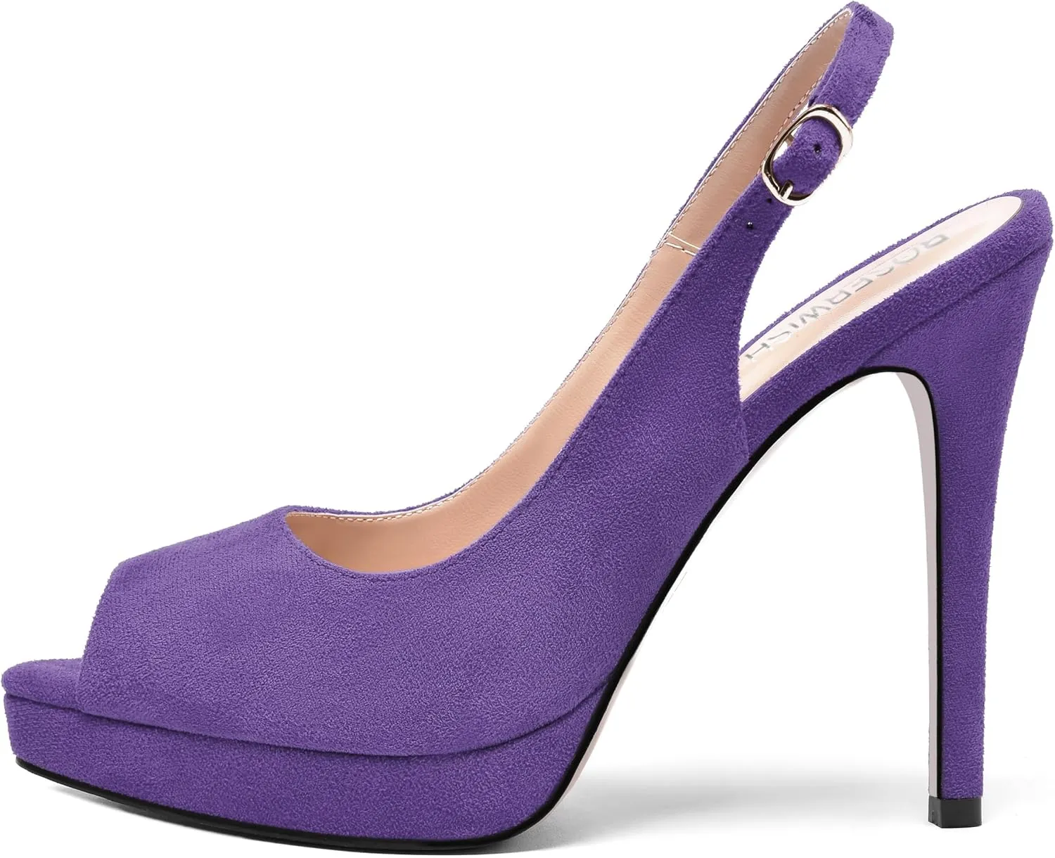 ROSERWISH Womens Slingback Platform Buckle Sexy Evening Peep Toe Suede Fashion Stiletto High Heel Pumps Shoes 4.7 Inch