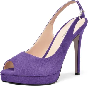ROSERWISH Womens Slingback Platform Buckle Sexy Evening Peep Toe Suede Fashion Stiletto High Heel Pumps Shoes 4.7 Inch
