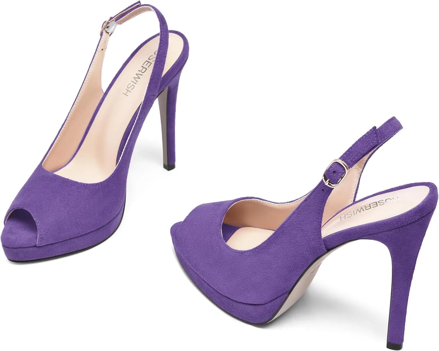 ROSERWISH Womens Slingback Platform Buckle Sexy Evening Peep Toe Suede Fashion Stiletto High Heel Pumps Shoes 4.7 Inch