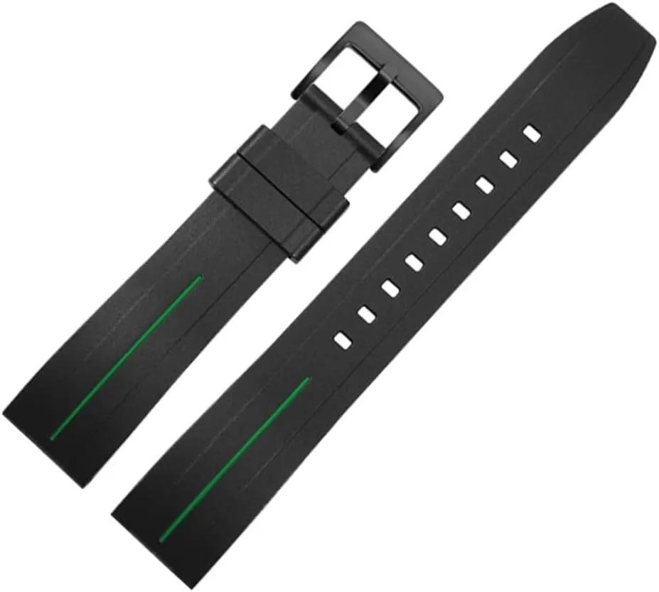 Rubber Watch Strap 20mm 22mm Black Colorful Line Waterproof Sport Watch Band Quick Relase Watchbands(Black Green 2,20mm)