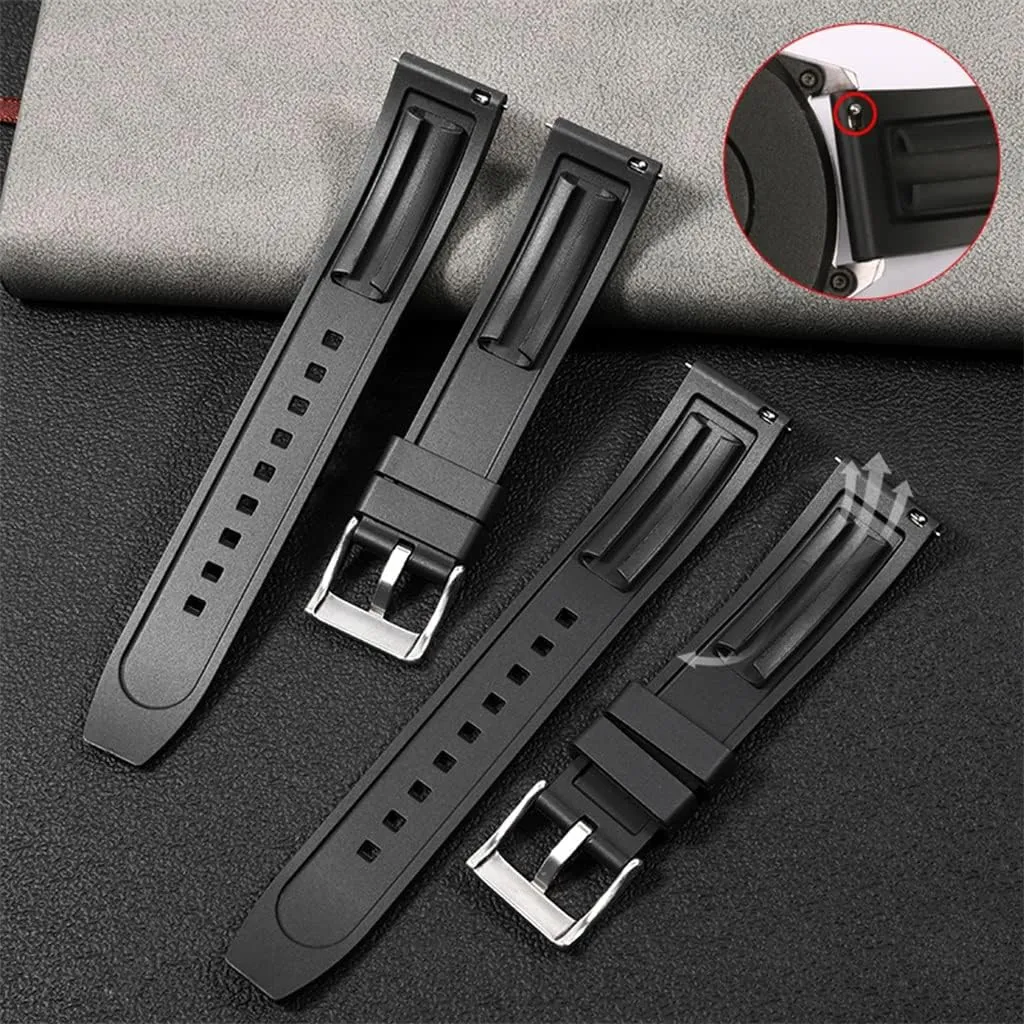 Rubber Watch Strap 20mm 22mm Black Colorful Line Waterproof Sport Watch Band Quick Relase Watchbands(Black Green 2,20mm)