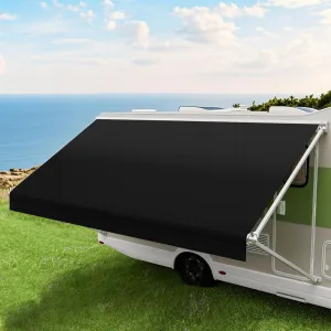 RV Awning Fabric Replacement, Premium 4-Ply 18.5oz Vinyl Fabric for RV Canopy, Universal Fit for Electric ＆ Manual Camper Awning (16FT(Fabric 15'2"), Solid Black)