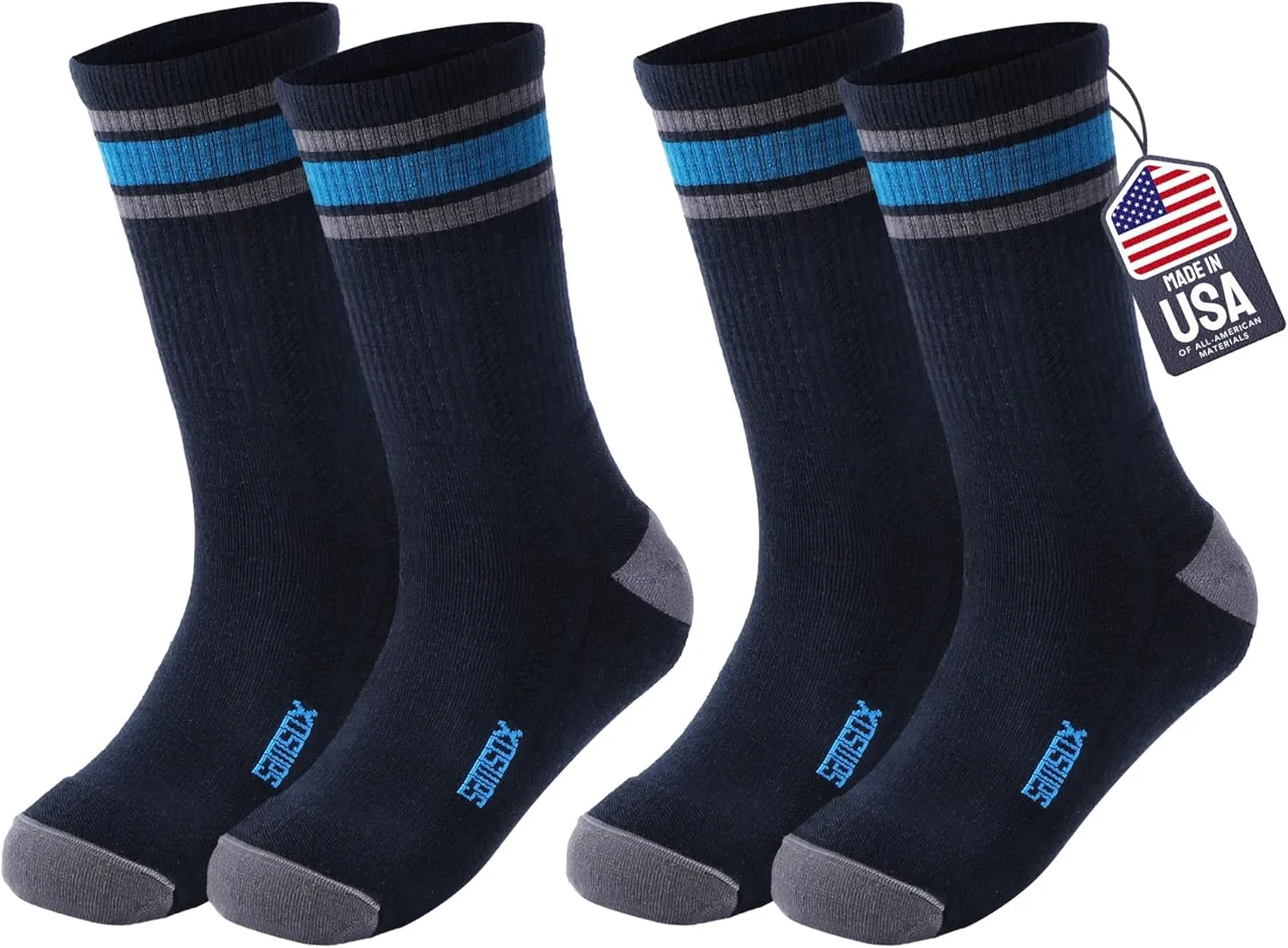 SAMSOX Merino Wool Hiking Socks for Men & Women - Made in USA Micro Crew with Cushion, Lightweight Boot Socks (Nevada)