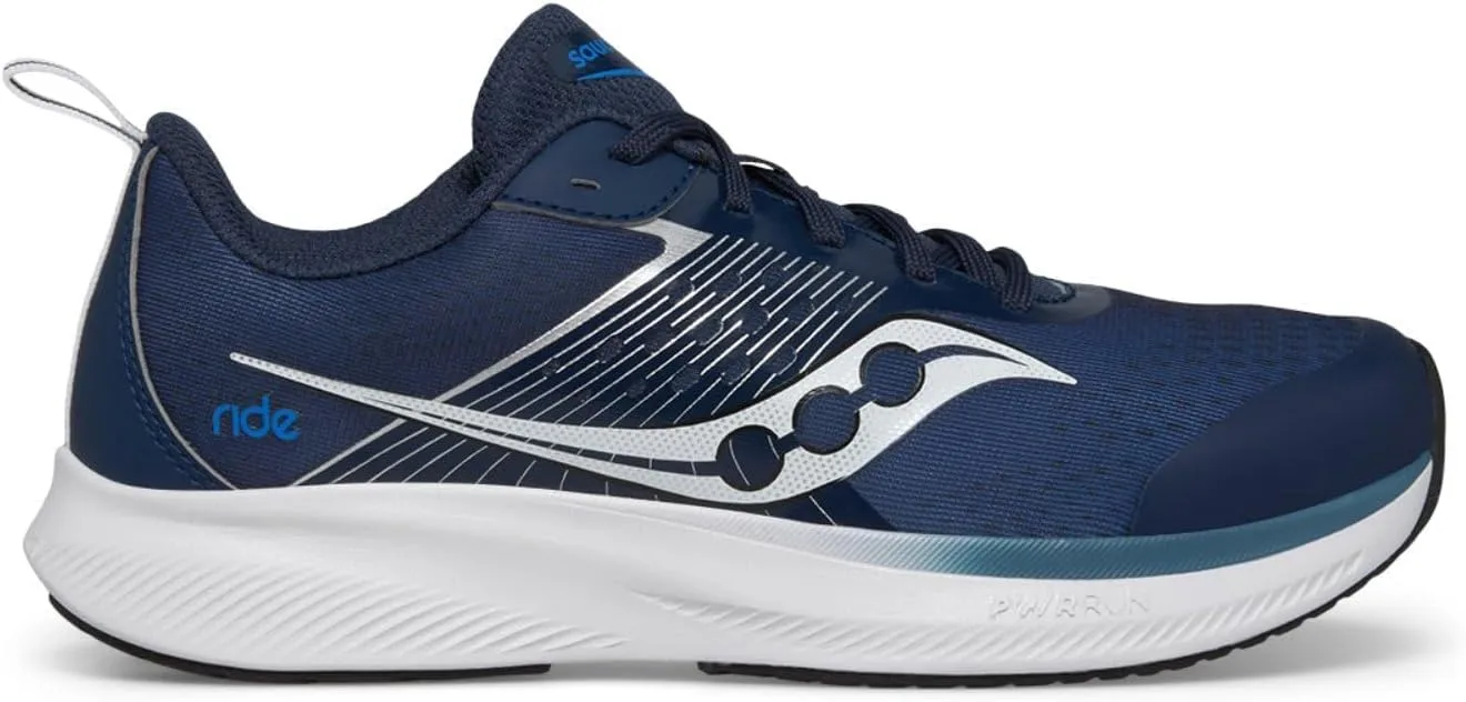 Saucony Ride Kidz Sneaker, Navy/Silver, 5 US Unisex Big Kid