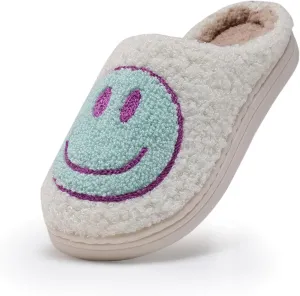 Sharllen Kids Happy Face Fuzzy Cozy Non-Slip Toddler Girls Boys Slide Slippers Plush Cute Warm Soft Socks Shoes for Little Big Kids Winter Indoor Outdoor