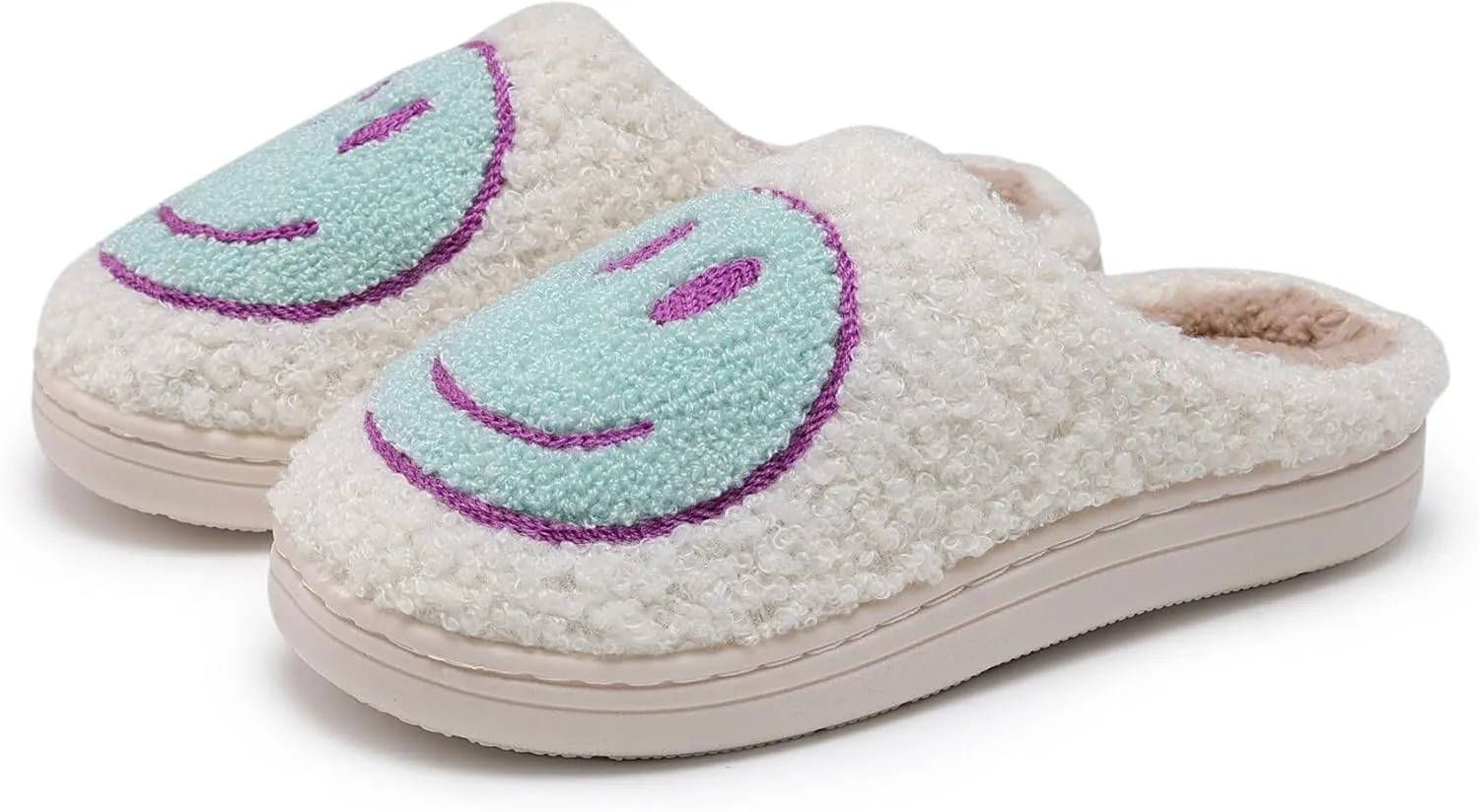 Sharllen Kids Happy Face Fuzzy Cozy Non-Slip Toddler Girls Boys Slide Slippers Plush Cute Warm Soft Socks Shoes for Little Big Kids Winter Indoor Outdoor