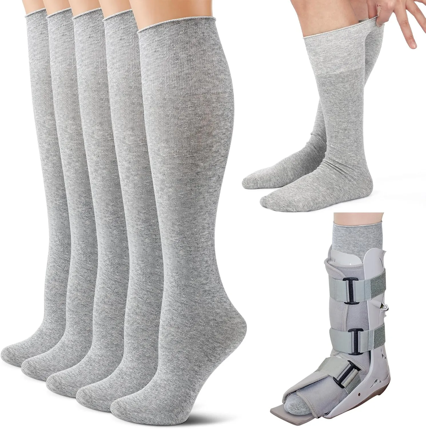 Shihanee 5 Pairs Seamless Sensitivity Socks for Adult over The Calf Walking Boot Sock Sensory Friendly for Orthopedic Boot