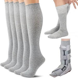 Shihanee 5 Pairs Seamless Sensitivity Socks for Adult over The Calf Walking Boot Sock Sensory Friendly for Orthopedic Boot