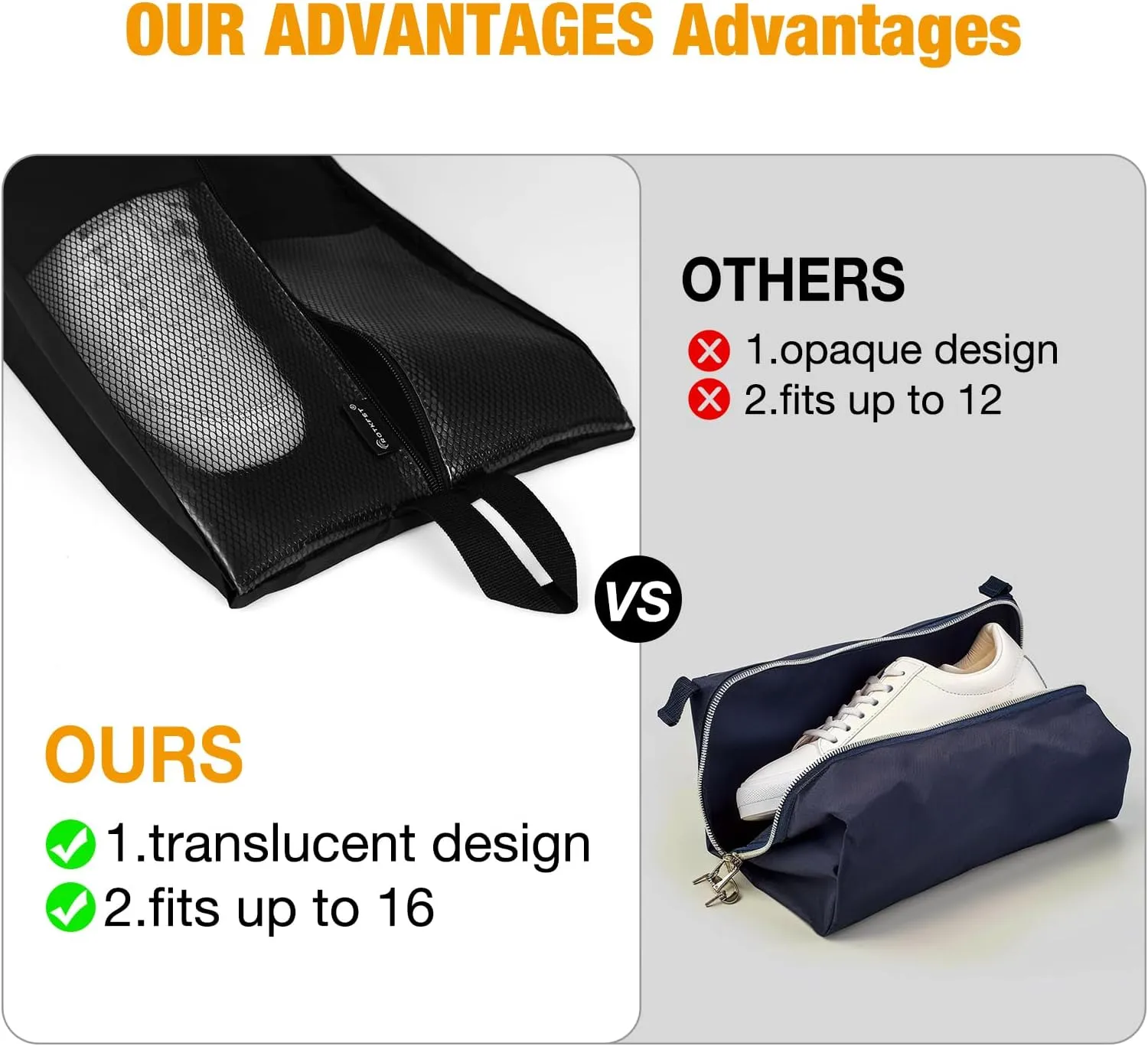 Shoe Bags for Travel, 5 Pack XX-Large Shoe Bags for Women & Men, Translucent Design protable Shoe organizer bag for Packing with Sturdy Zipper(Black02)……