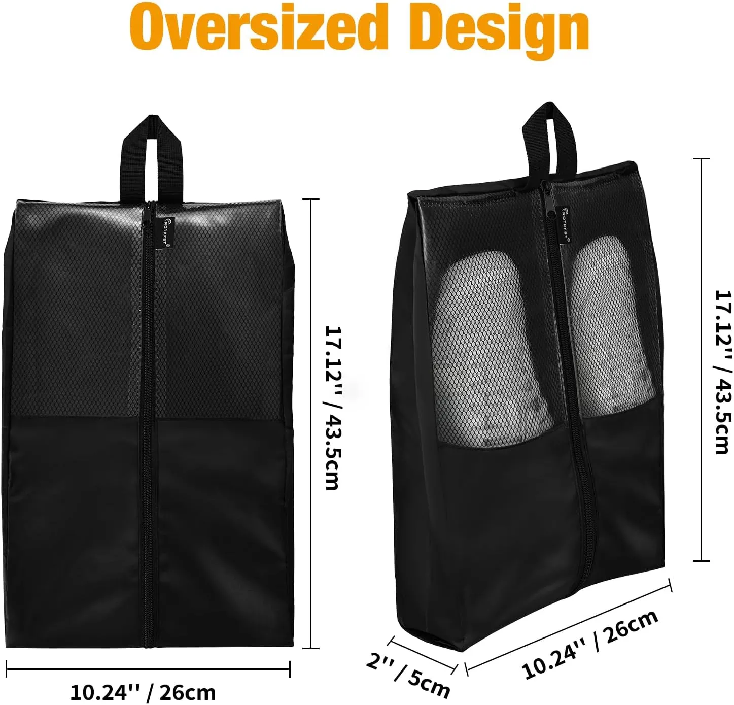Shoe Bags for Travel, 5 Pack XX-Large Shoe Bags for Women & Men, Translucent Design protable Shoe organizer bag for Packing with Sturdy Zipper(Black02)……
