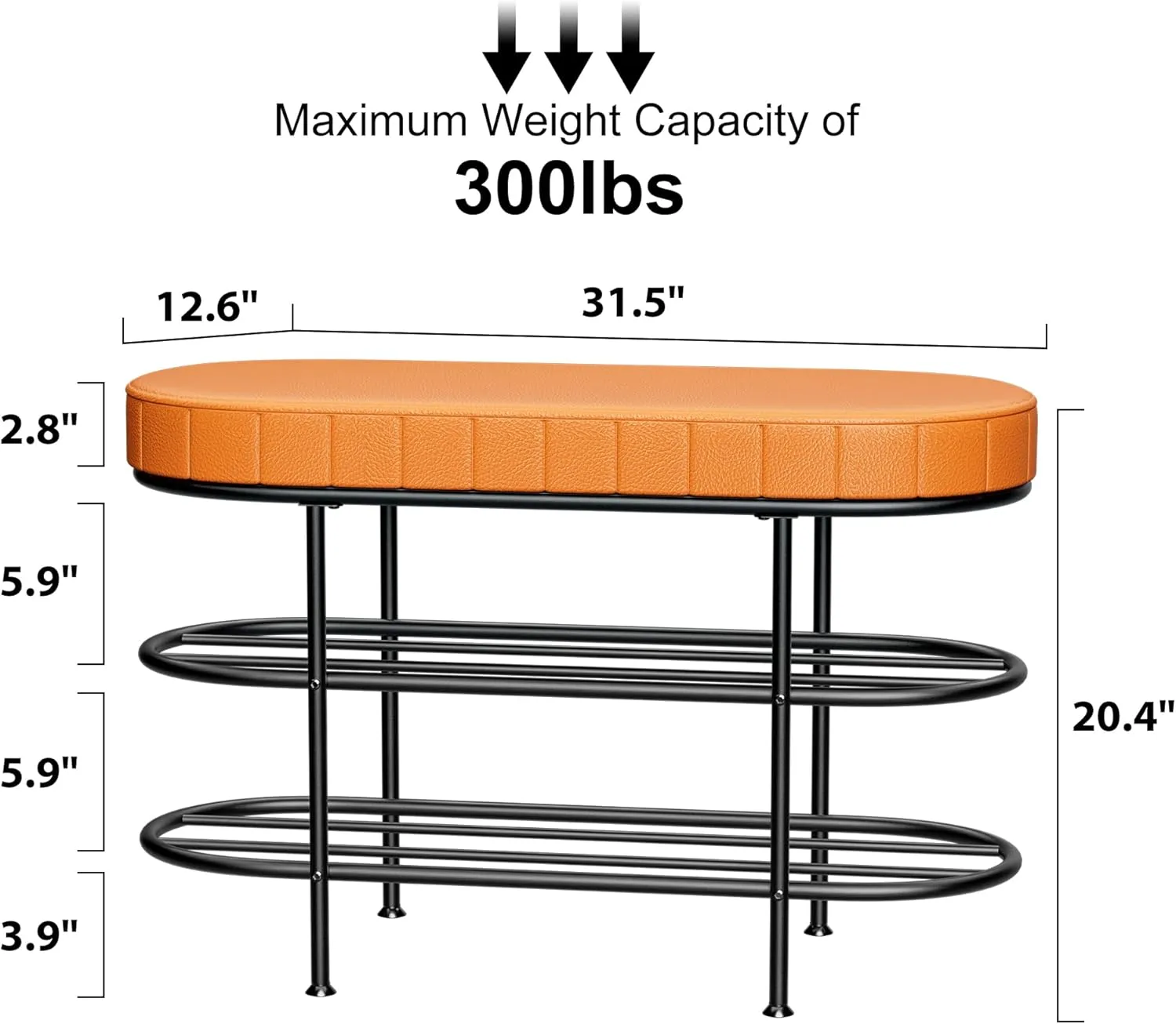 Shoe Bench with Cushion, 3 Tier Shoe Rack Storage Bench, Entryway Bench, for Hallway, Entryway, Bedroom, Living Room, Holds Up to 300 lb (Brown,31.5")
