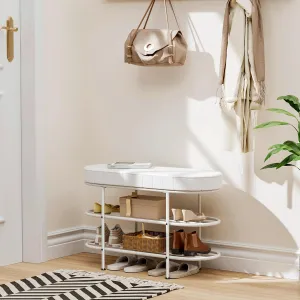 Shoe Bench with Cushion, 3 Tier Shoe Rack Storage Bench, Entryway Bench, for Hallway, Entryway, Bedroom, Living Room, Holds Up to 300 lb (White,31.5")