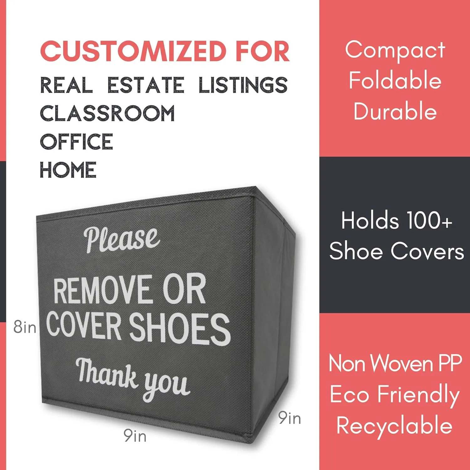 Shoe Covers Box | Disposable Shoe Bootie Holder For Realtor Listings and Open Houses | Please Cover or Remove Shoes Bin | Shoe Bootie Box (5)