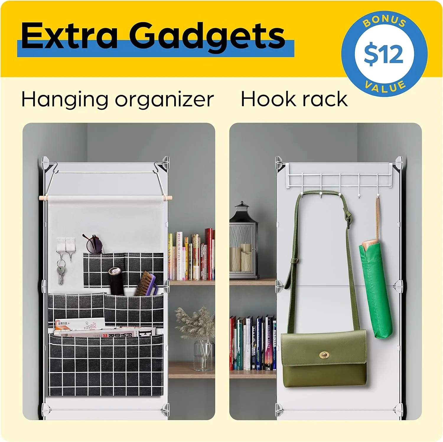 Shoe Organizer Cabinet Up to 32 Pairs, Shoe Closet-Portable Closed Shoe Rack with See-Through Door (Clear, Plastic, Stackable) Cubby Shoes Organizer with Covers, Hooks & Pockets, White