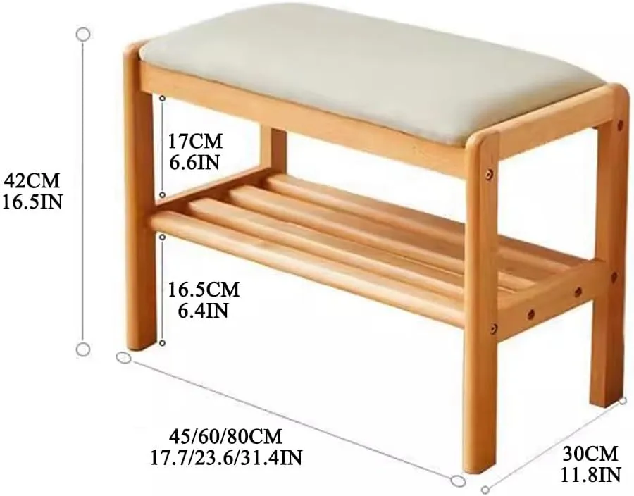 Shoe Rack Bench, Storage Entryway Chair, Entryway Show seating with Cushion, Shoe Shelf with Seat, Space-Saving, Modern Style, Boot Bench for Living Room, Bedroom, Hallway(Walnut,60CM/23.6IN)