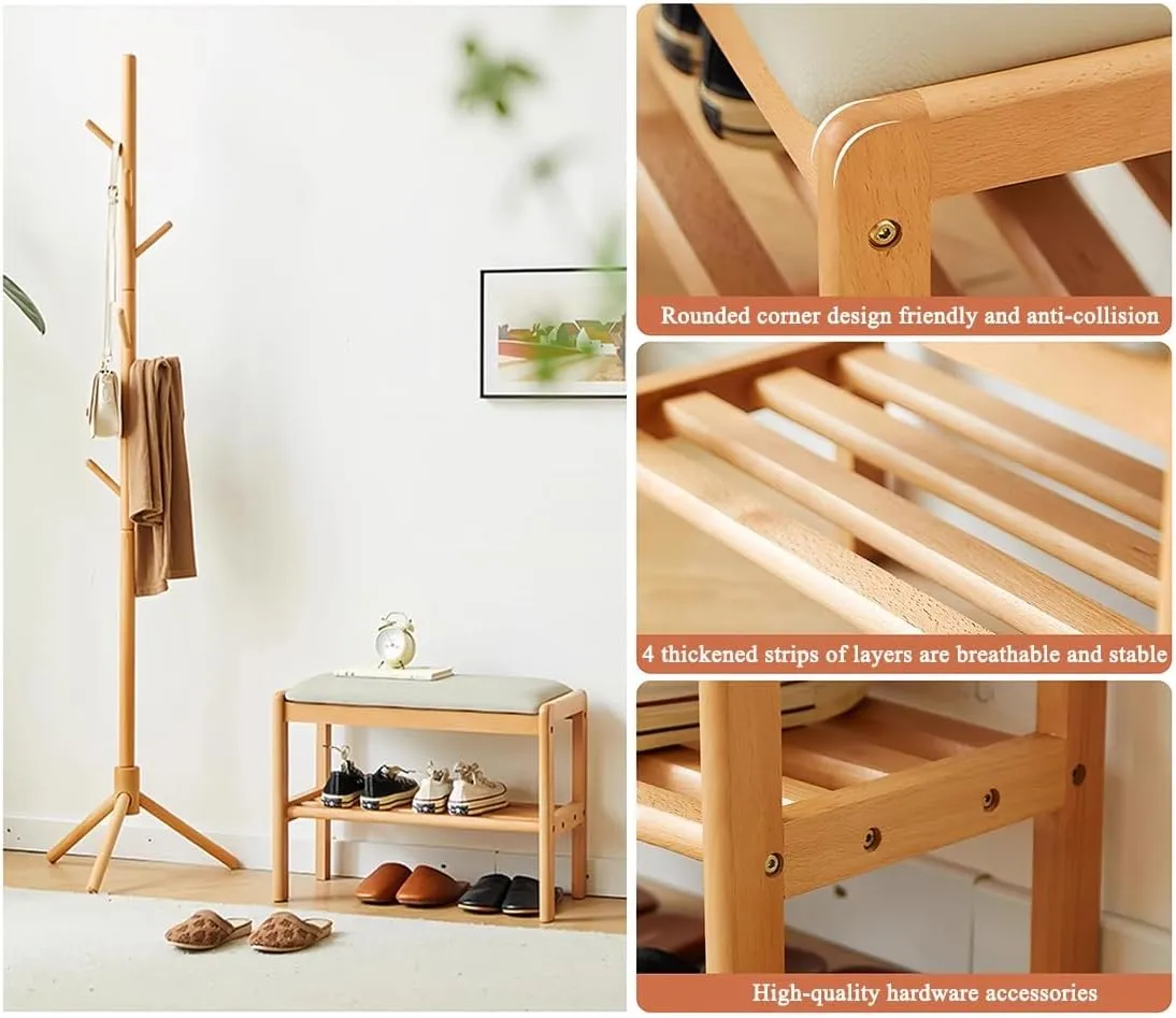 Shoe Rack Bench, Storage Entryway Chair, Entryway Show seating with Cushion, Shoe Shelf with Seat, Space-Saving, Modern Style, Boot Bench for Living Room, Bedroom, Hallway(Walnut,60CM/23.6IN)