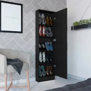 Shoe Rack with Mirror and Five Interior Shelves, Elegant Wood Finish, Space Saving Cabinet, Black Wengue