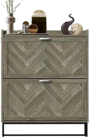 Shoe Storage Cabinet with 2 Flip Drawers, Narrow Hidden Shoe Cabinet with Metal Legs & Adjustable Shelf, Freestanding Slim Shoe Rack Organizer for Entryway, Gray