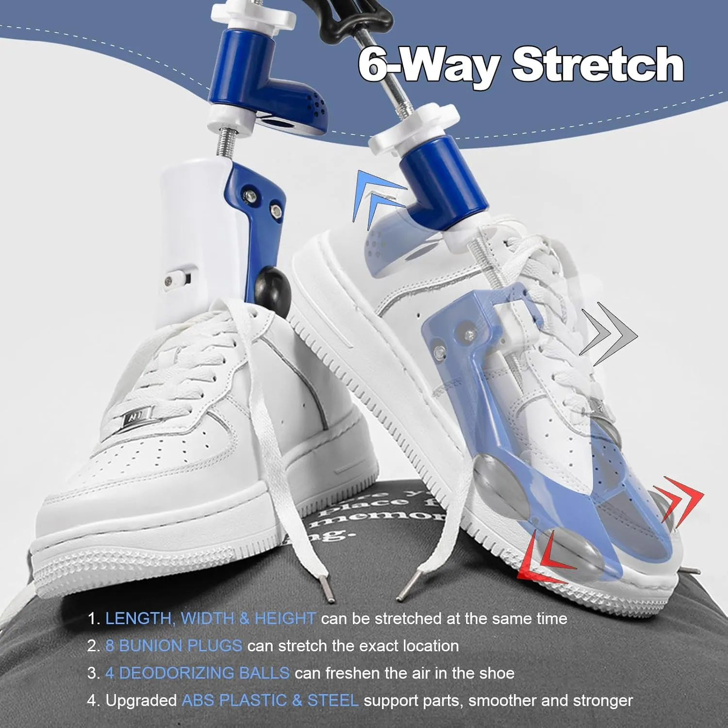 Shoe Stretcher for Men Women, 6-Way Adjustable Length Width & High Shoe Trees for Wide Feet Toe Box Thick Instep
