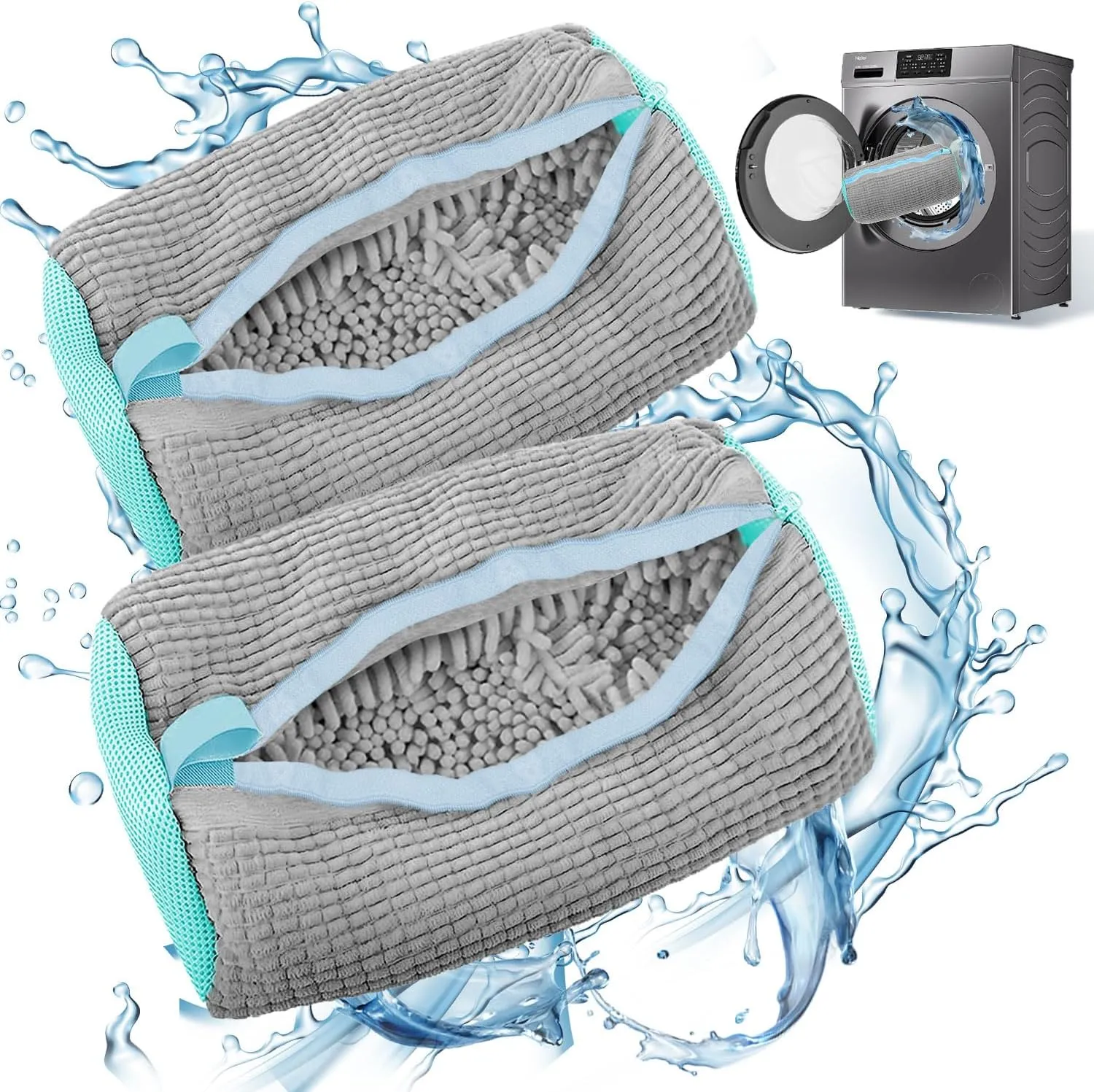 Shoe Washing Machine Bag, Shoe Laundry Bag for Washer and Dryer, 2 Pcs Reusable Shoes Cleaning Bags for Home Sneaker Tennis Soccer Shoes Unstain Cleaner Kit (Grey)