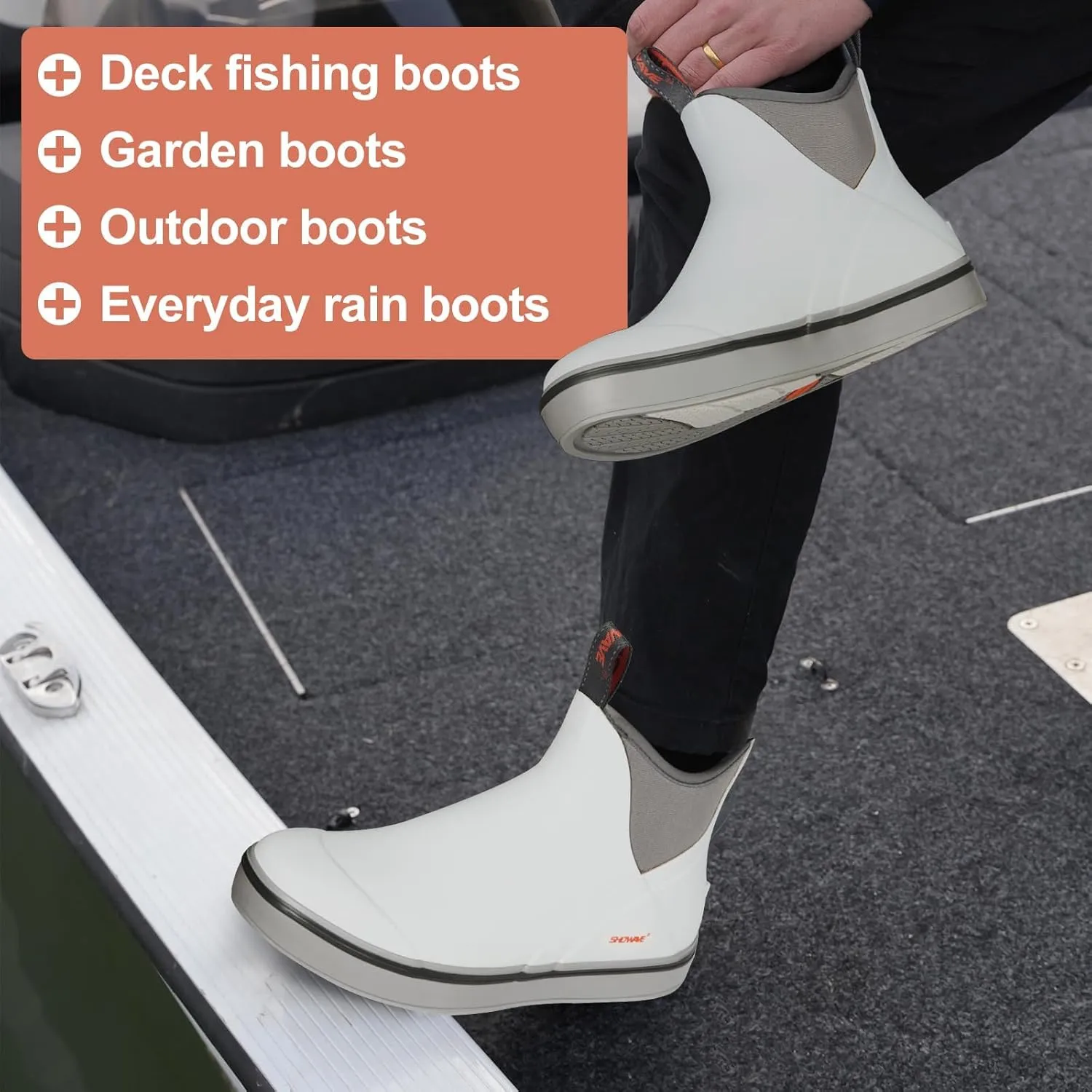 Showave Men's Deck Boots Waterproof Ankle Rubber Rain Boots Non-slip Boat Booties for Sailing Fishing and Outdoors