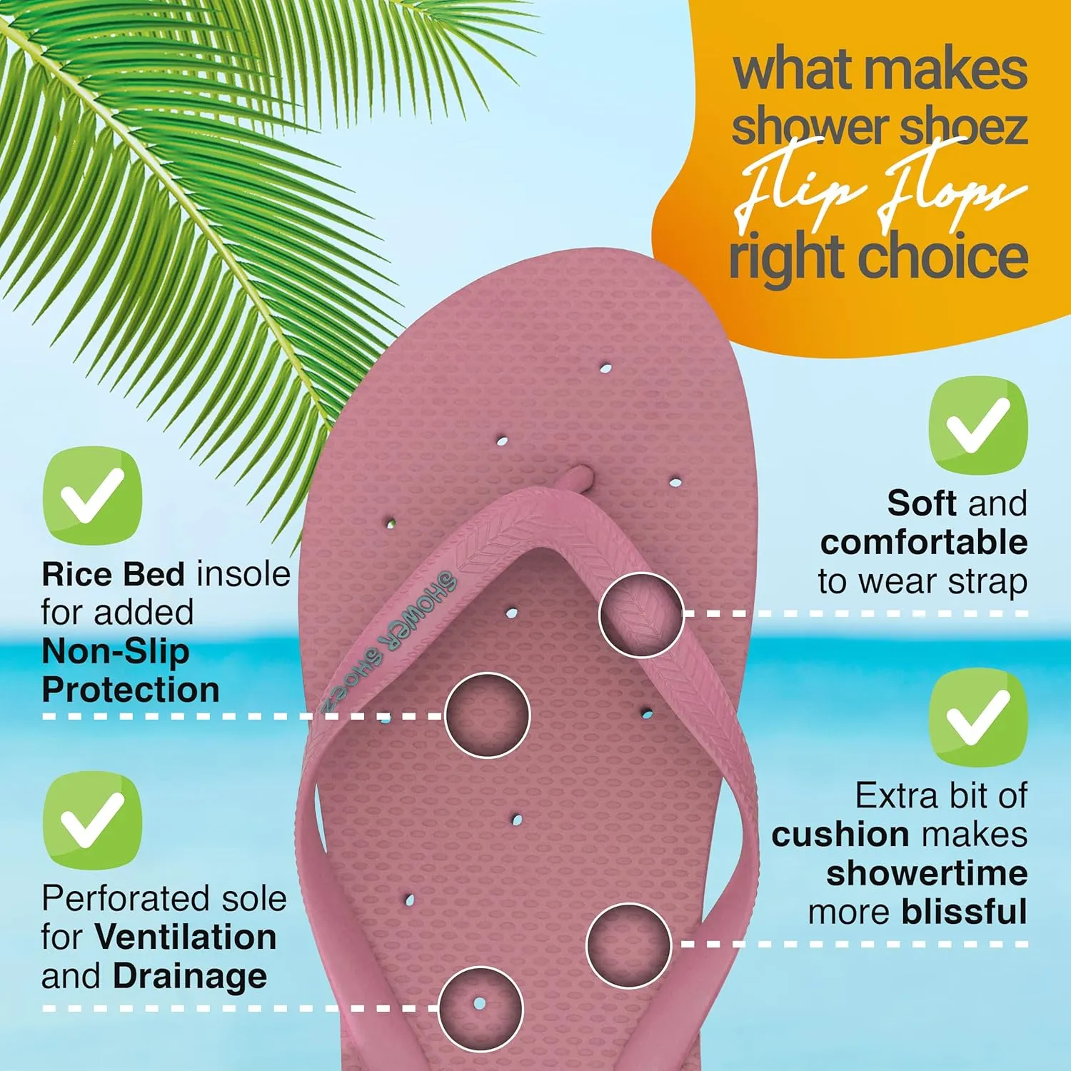 Shower Shoez Women's Non-Slip Pool Dorm Water Sandals Flip Flops