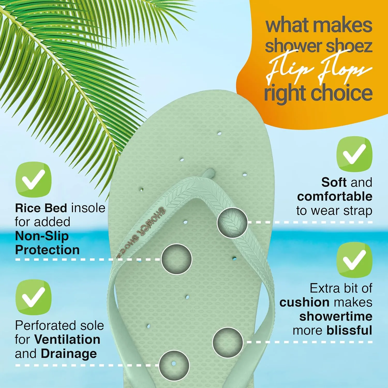 Shower Shoez Women's Non-Slip Pool Dorm Water Sandals Flip Flops