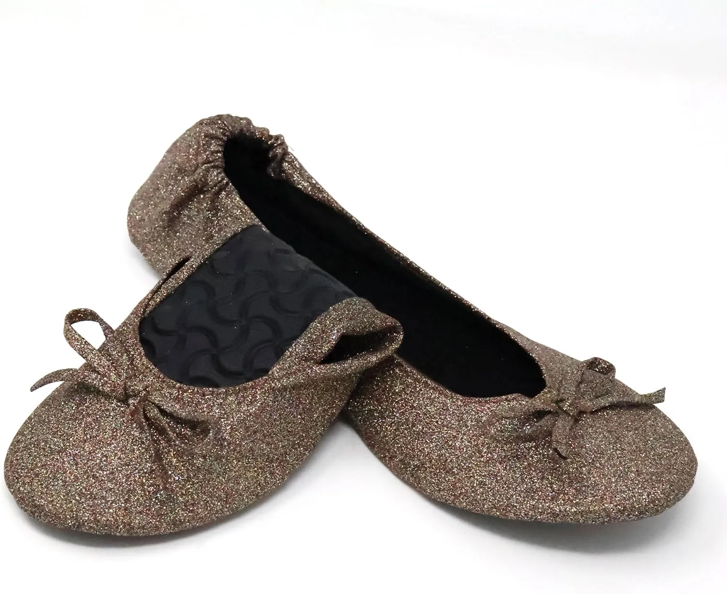 Silky Toes Women's Glitter Foldable Ballet Flat Roll Up Slipper Shoes