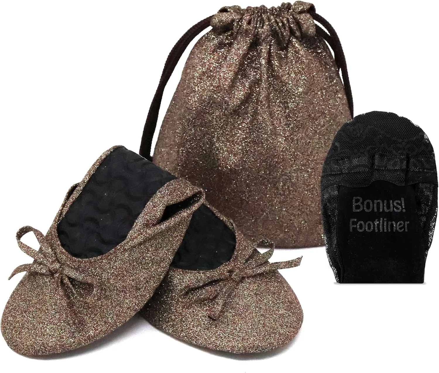Silky Toes Women's Glitter Foldable Ballet Flat Roll Up Slipper Shoes