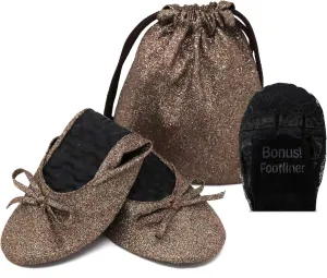 Silky Toes Women's Glitter Foldable Ballet Flat Roll Up Slipper Shoes