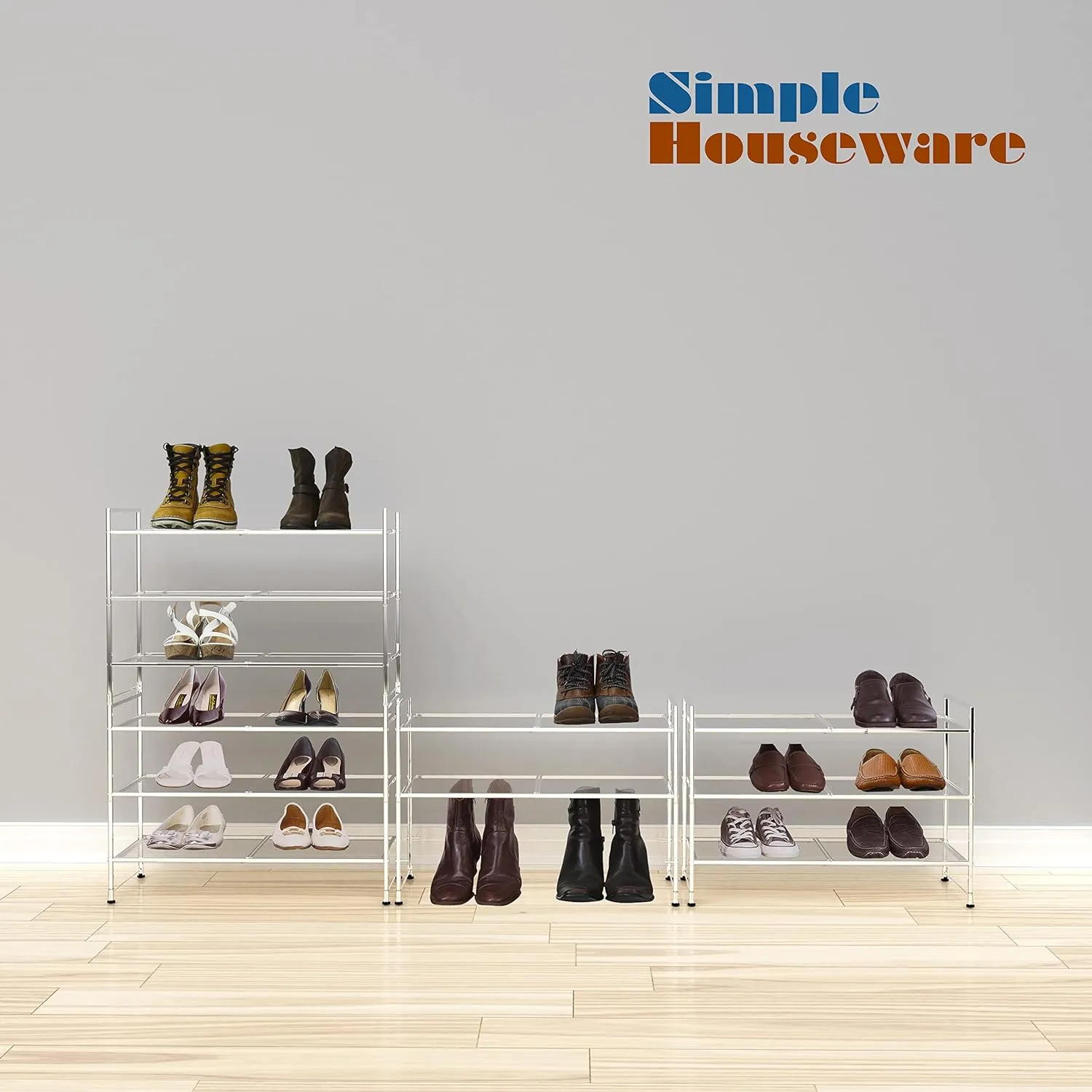 Simple Houseware 3-Tier Stackable Mesh Shoe Rack, Silver