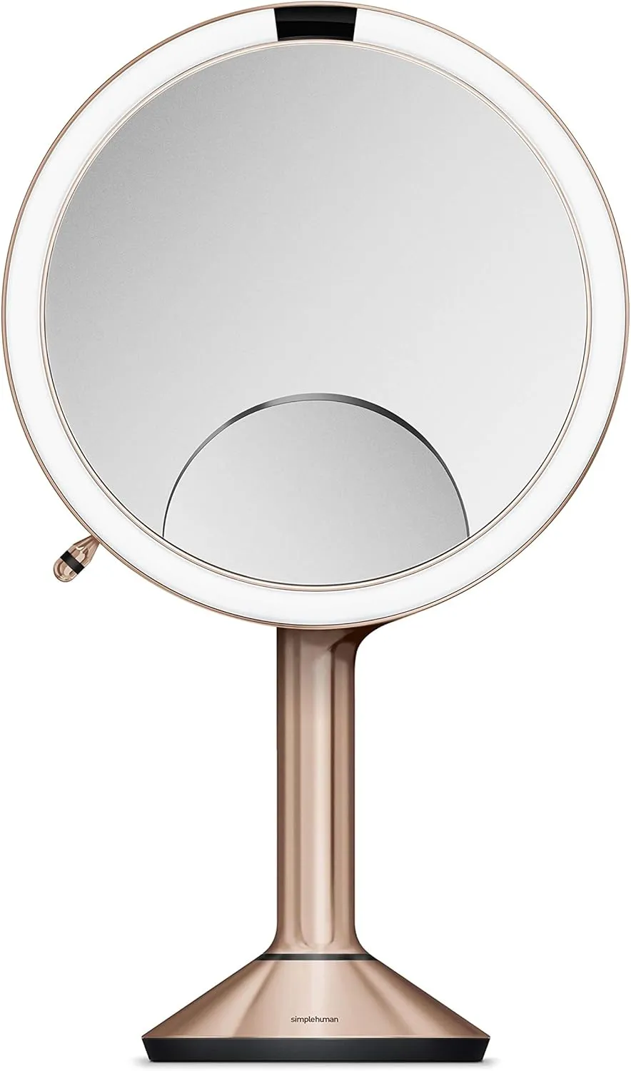 simplehuman ST3034 20cm Sensor Mirror Trio with Touch-Control Brightness, Light Up Makeup Magnifying Mirror, 10x, 5x, 1x Magnification, LED, Dual Light Setting, Rechargeable, Rose Gold Stainless Steel