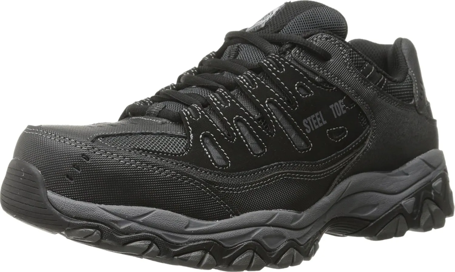 Skechers Men's Cankton Steel Toe Construction Shoe – Electrical Hazard Rated, Memory Foam, Black/Charcoal, 8 Wide