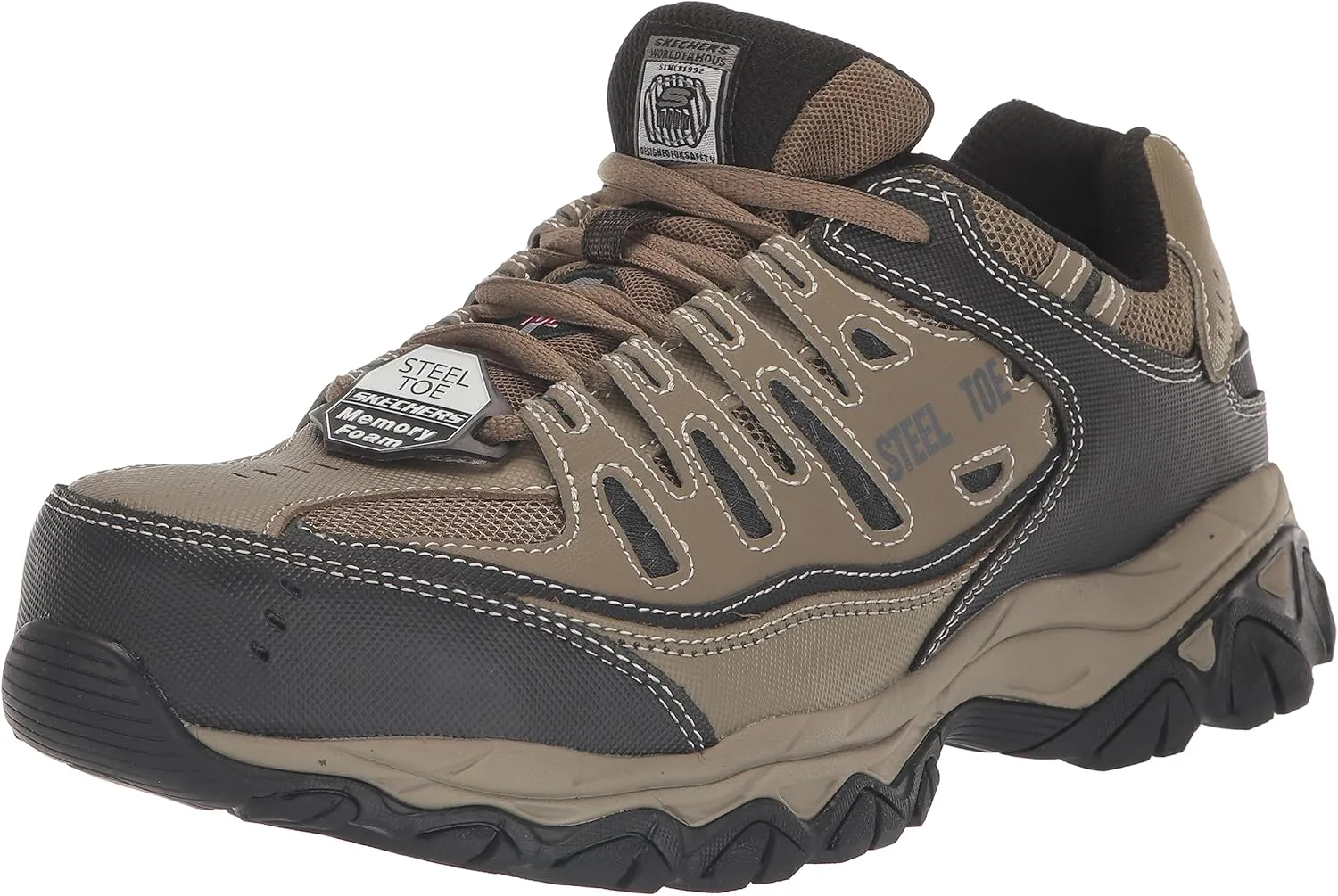 Skechers Men's Cankton Steel Toe Construction Shoe – Electrical Hazard Rated, Memory Foam, Pebble/Black, 9