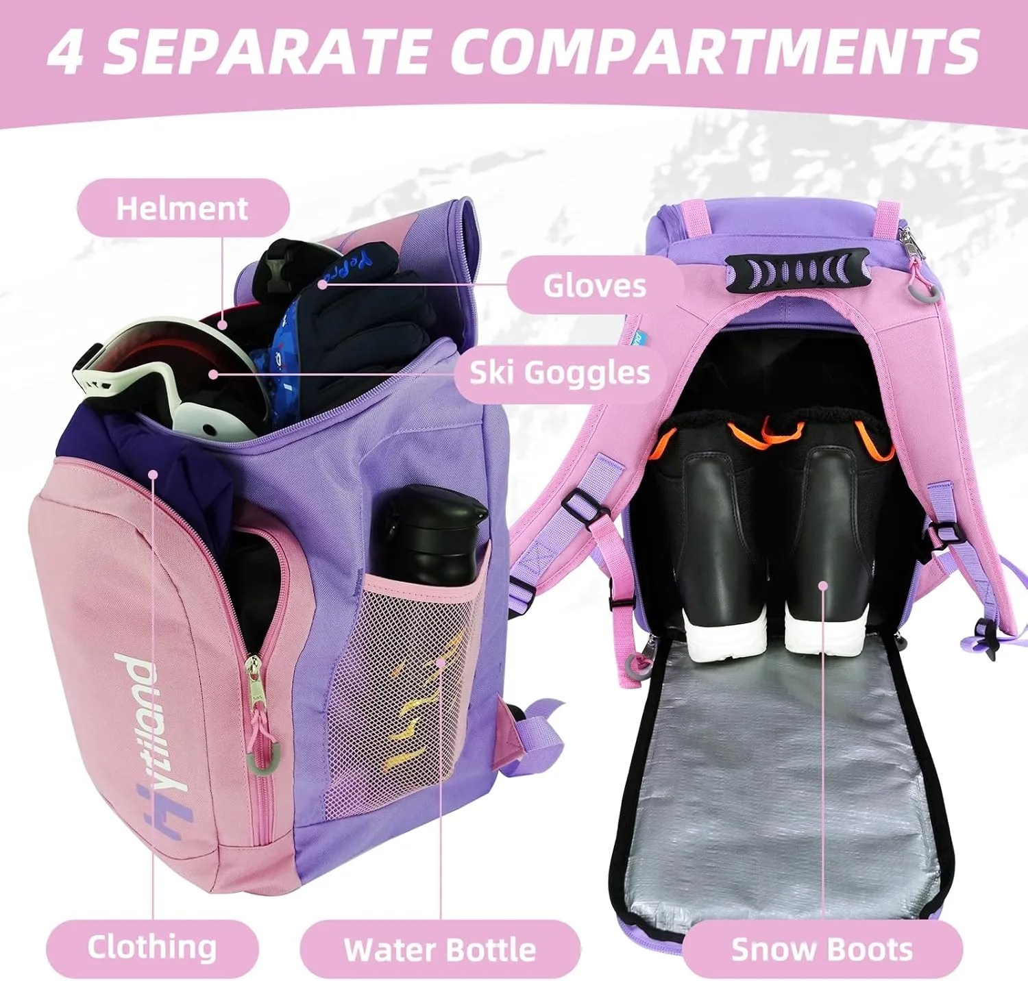 Ski Boot Bag - 32L Ski & Snowboard Boot Travel Backpack for Boots, Helmet, Goggles & Snowsuits