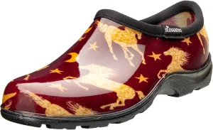 Sloggers Original Waterproof Rain and Garden Shoe for Women– Outdoor Slip-On Garden Clog - Made in The USA with Premium Comfort Insole and Arch Support - Horse Stars Barn Red, Size 7