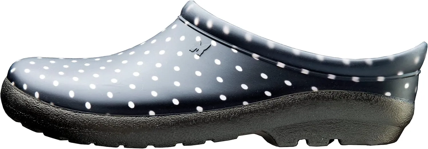 Sloggers Waterproof Garden Clogs for Women – Traditional Garden Clogs with Premium Comfort Support Insole, (Black & White Polka Dot), (Size 6)