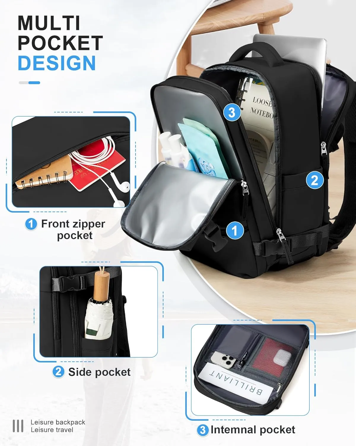 Small Black Gym Backpack for Women Men, Waterproof Sports Backpack with Expandable Shoe Compartment, Lightweight Travel Backpack Dance Backpack Casual Daypack Gym Bag