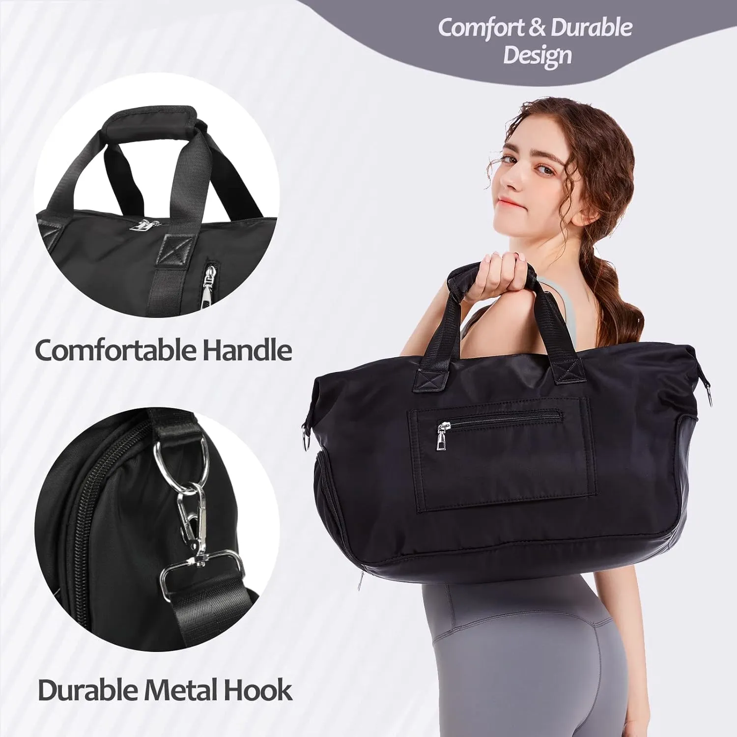 Small Gym Bag for Women, Travel Duffel Bag with Wet Pocket & Shoes Compartment Weekender Bag Tote Bag for Travel Workout