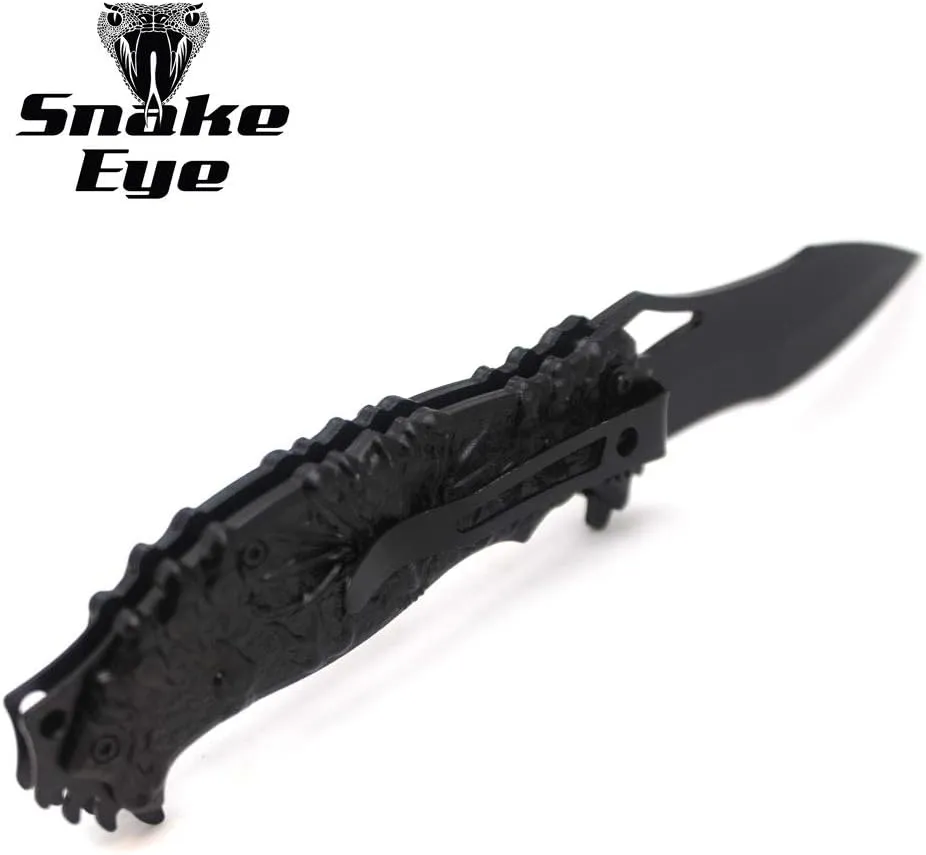 Snake Eye Tactical Fantasy Flaming Dragon Design Folding Knife Outdoor Survival Pocket Knife Small one-Hand Knife (Red-1)