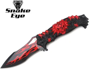 Snake Eye Tactical Fantasy Flaming Dragon Design Folding Knife Outdoor Survival Pocket Knife Small one-Hand Knife (Red-1)