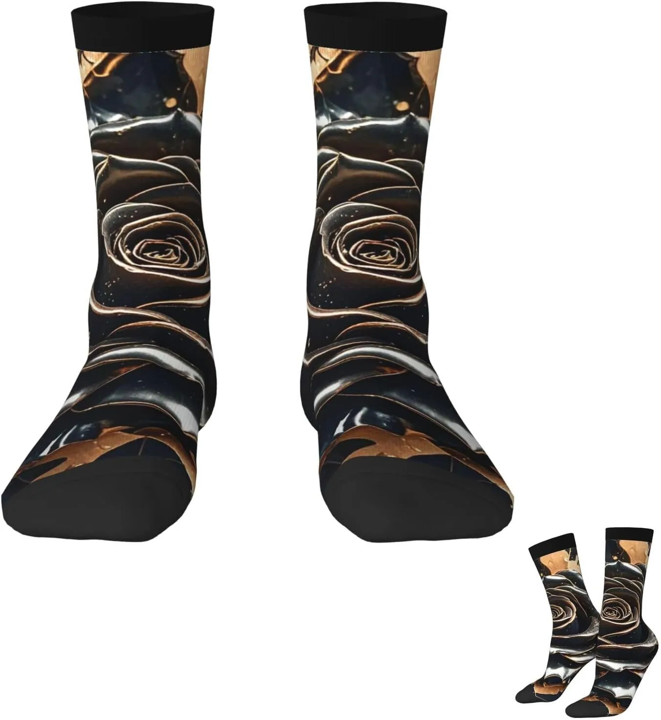 Socks for Women Men Breathable Moisture Wicking Boot Socks Black rose gold Marble Warm Calf Socks