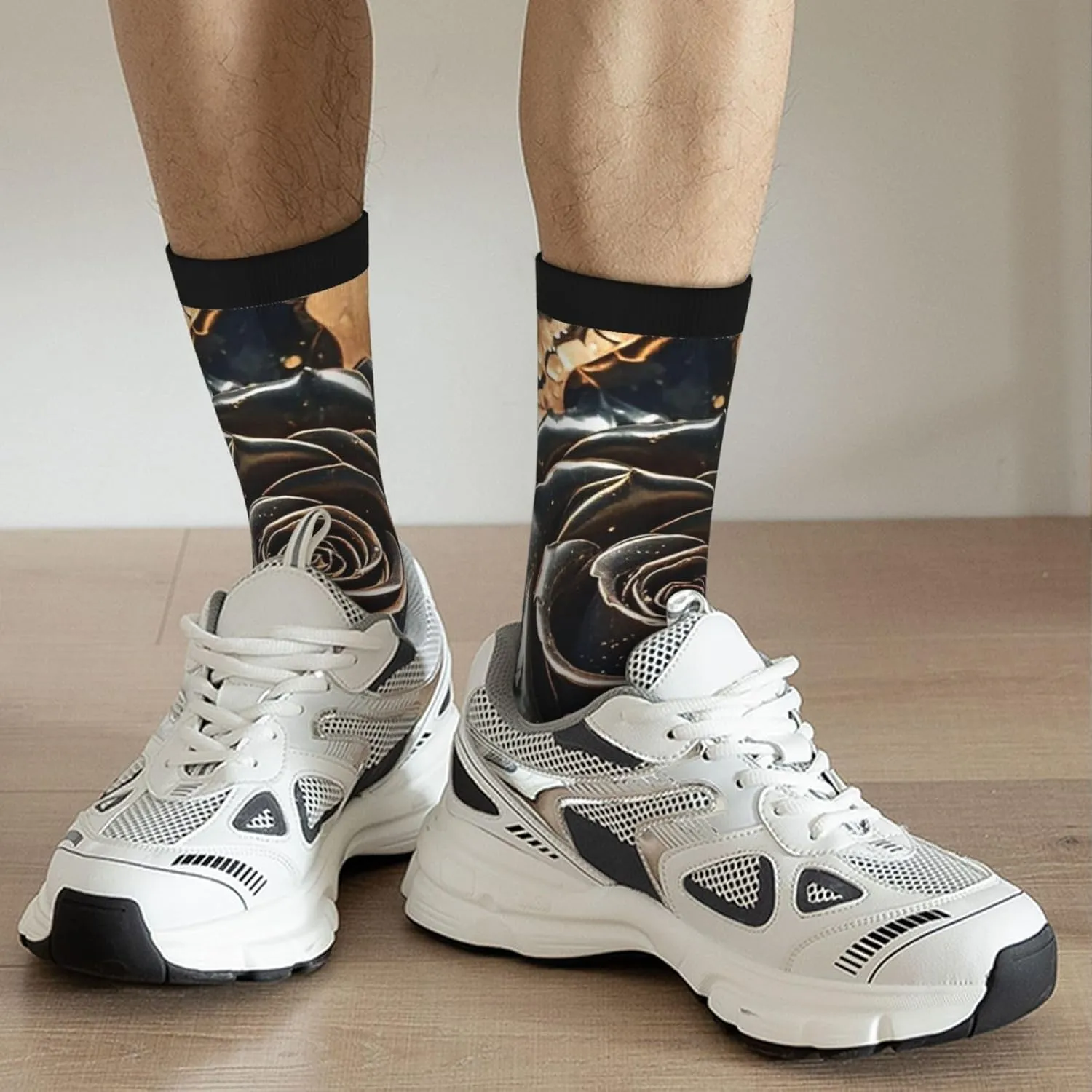Socks for Women Men Breathable Moisture Wicking Boot Socks Black rose gold Marble Warm Calf Socks