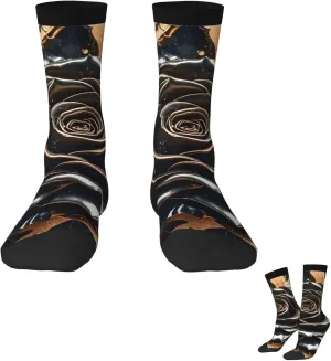Socks for Women Men Breathable Moisture Wicking Boot Socks Black rose gold Marble Warm Calf Socks