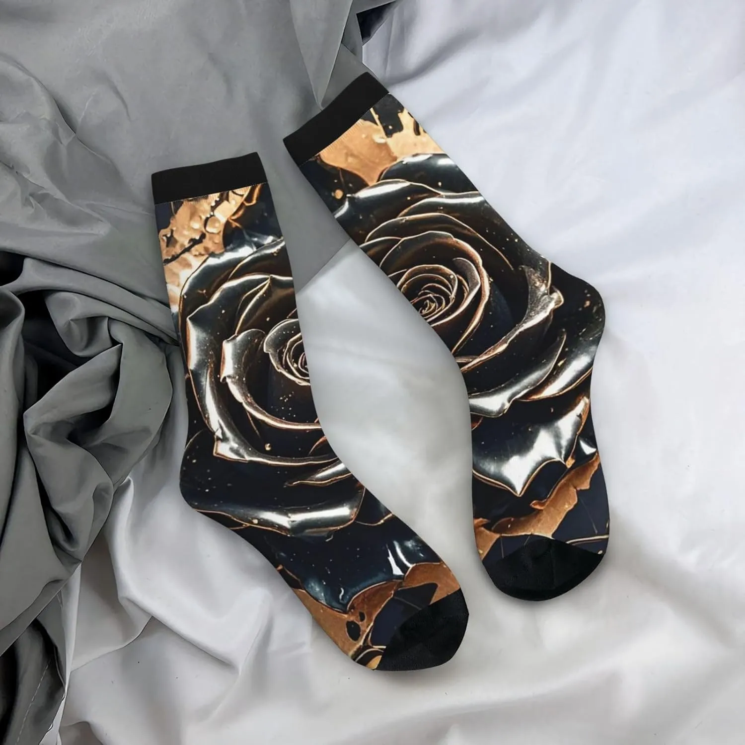 Socks for Women Men Breathable Moisture Wicking Boot Socks Black rose gold Marble Warm Calf Socks