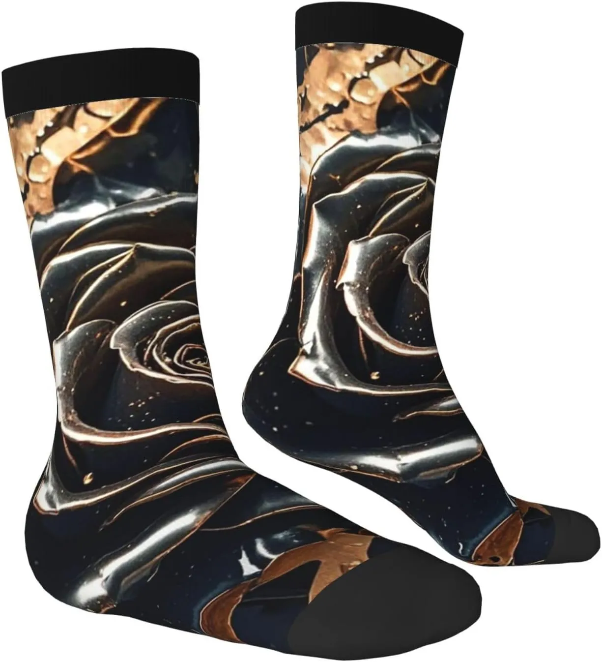 Socks for Women Men Breathable Moisture Wicking Boot Socks Black rose gold Marble Warm Calf Socks